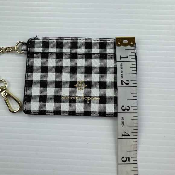 Nanette Lepore Plaid Card Holder Black White Checkered Keychain Wallet - Picture 6 of 8